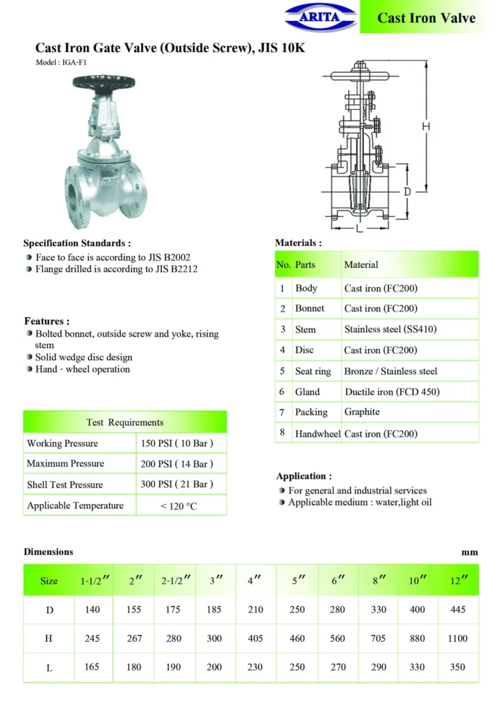 arita cast iron gate valve (os_y) jis 10k